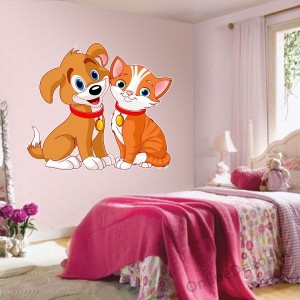 Wall sticker, Wall tattoo, Wall decoration, Wall decal - Children's room - 04.Printed wall sticker (No colour) - Dog and Cat 213